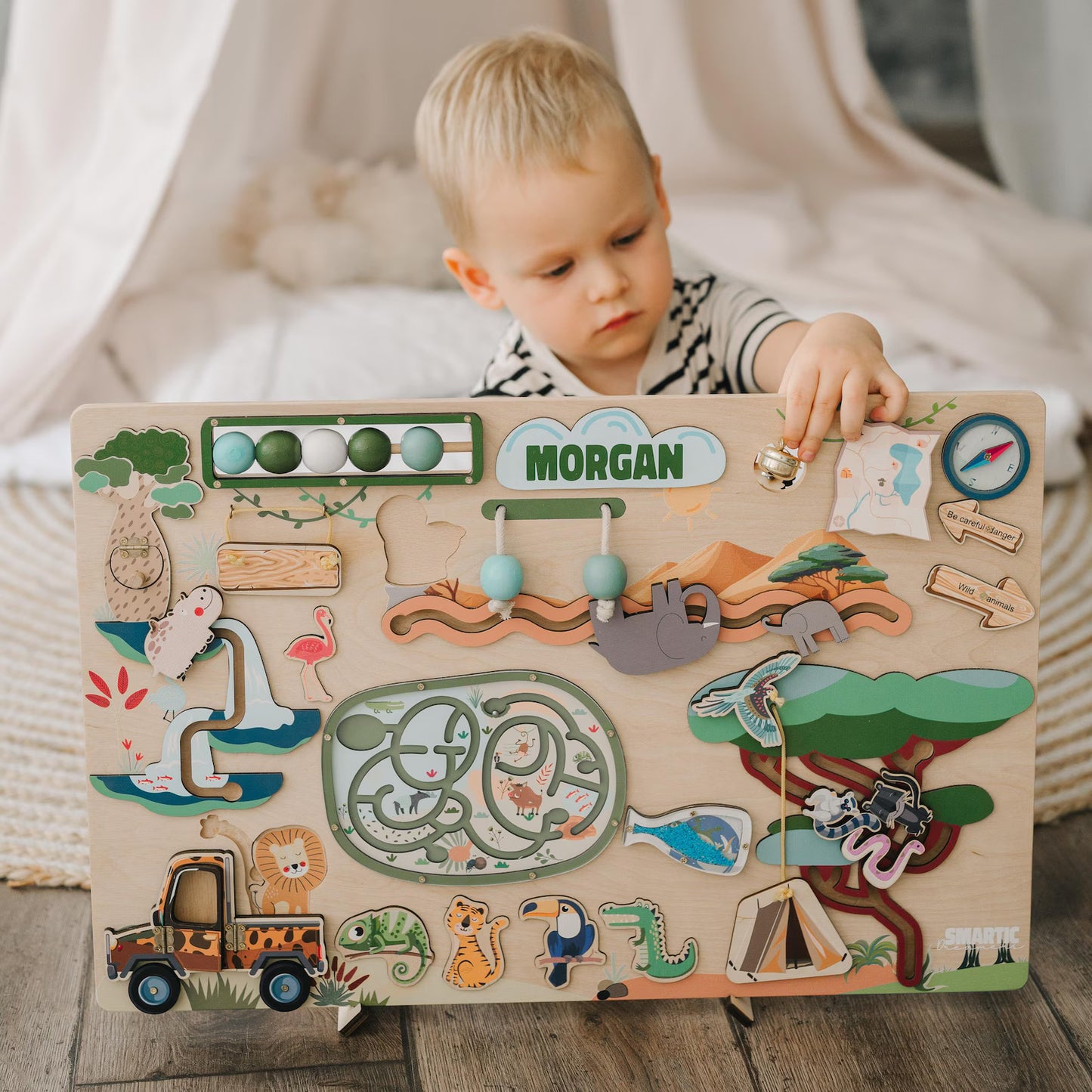 Safari Busy Board – Montessori Sensory Toy for Curious Toddlers