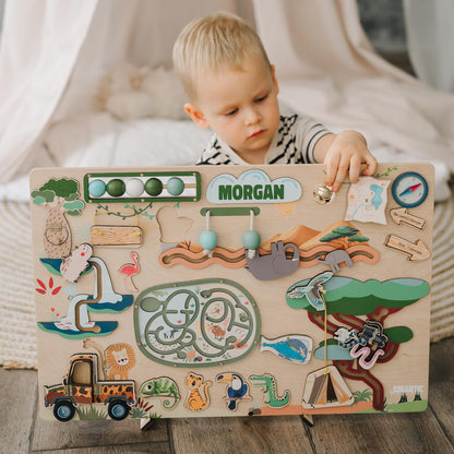 Safari Busy Board – Montessori Sensory Toy for Curious Toddlers